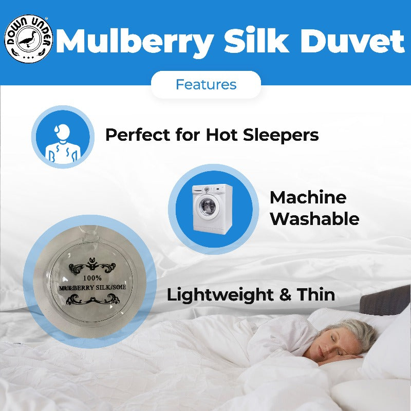 Mulberry silk, lightweight goose down and Australian wool summer duvets compared for hot sleepers