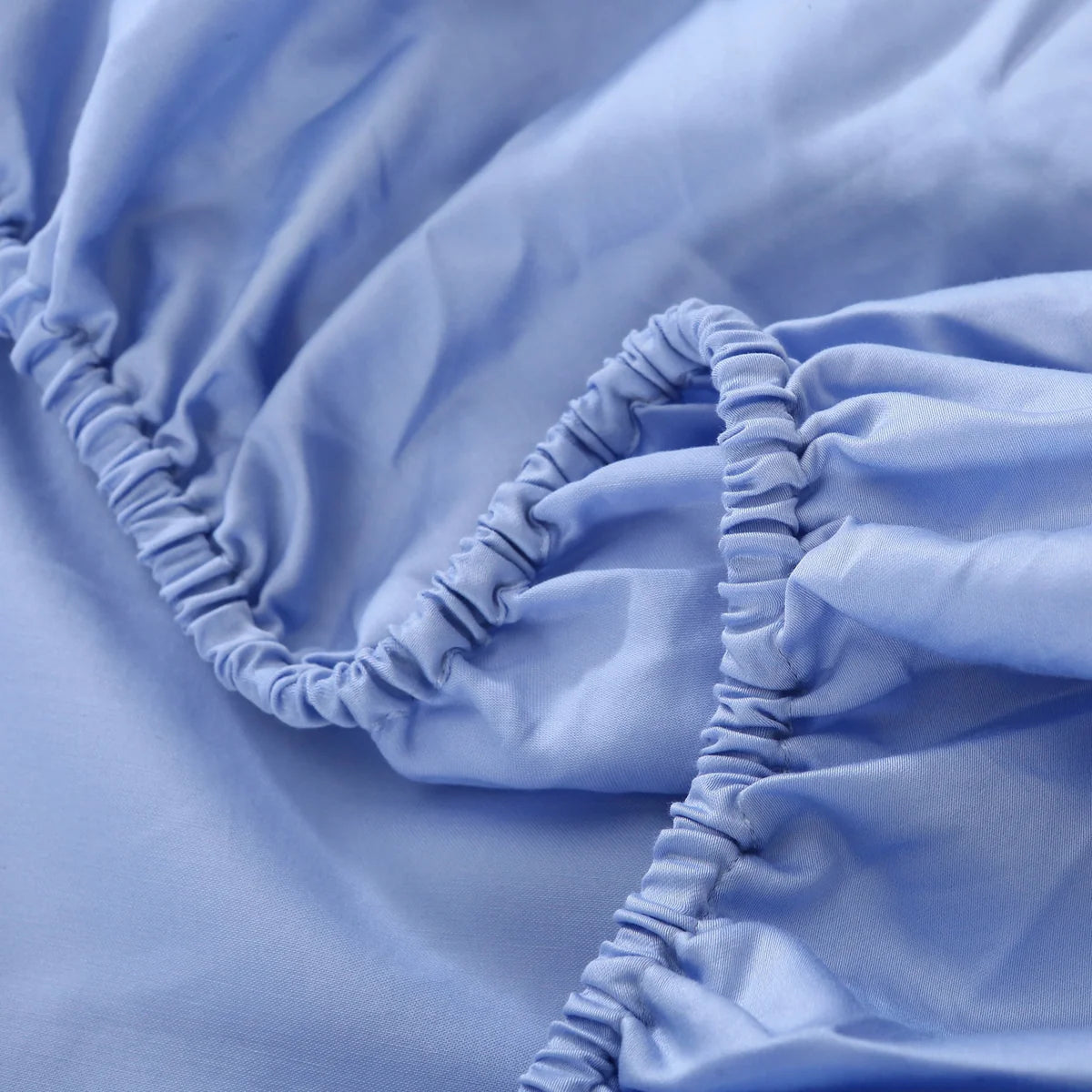Pale Blue deep pocket fitted sheet elastic corner close-up