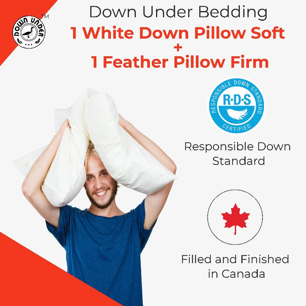 2 Pack 1 Feather & 1 Down Filled Bed Pillow Inserts Try 2 Different