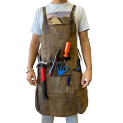 The Perfect 100% Leather Apron for Woodworking with Tool Pockets