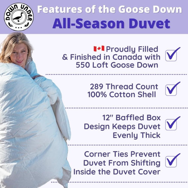 Goose Down AllSeason Duvet Canadian Comforter Corner Tie Grips