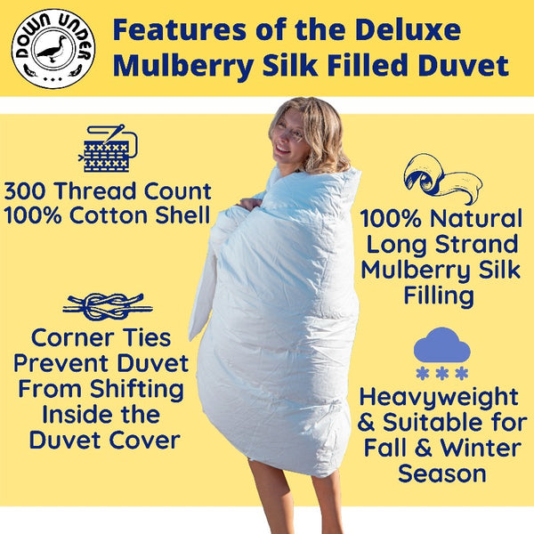 Down Under 100 Deluxe Mulberry Silk Filled Duvet with Corner Ties